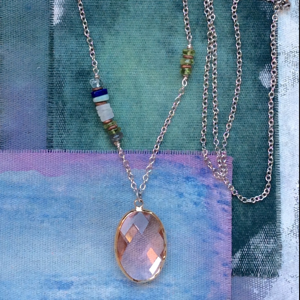 Handcrafted Sundance charm Silver Multi Gemstones Necklace 30”L new